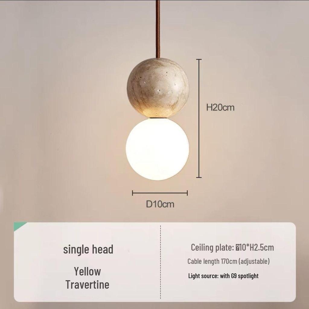 Japanese Wabi-Sabi Yellow Travertine Pendant Light, Retro Mid-Century Style for Bedroom, Homestay, or Restaurant.