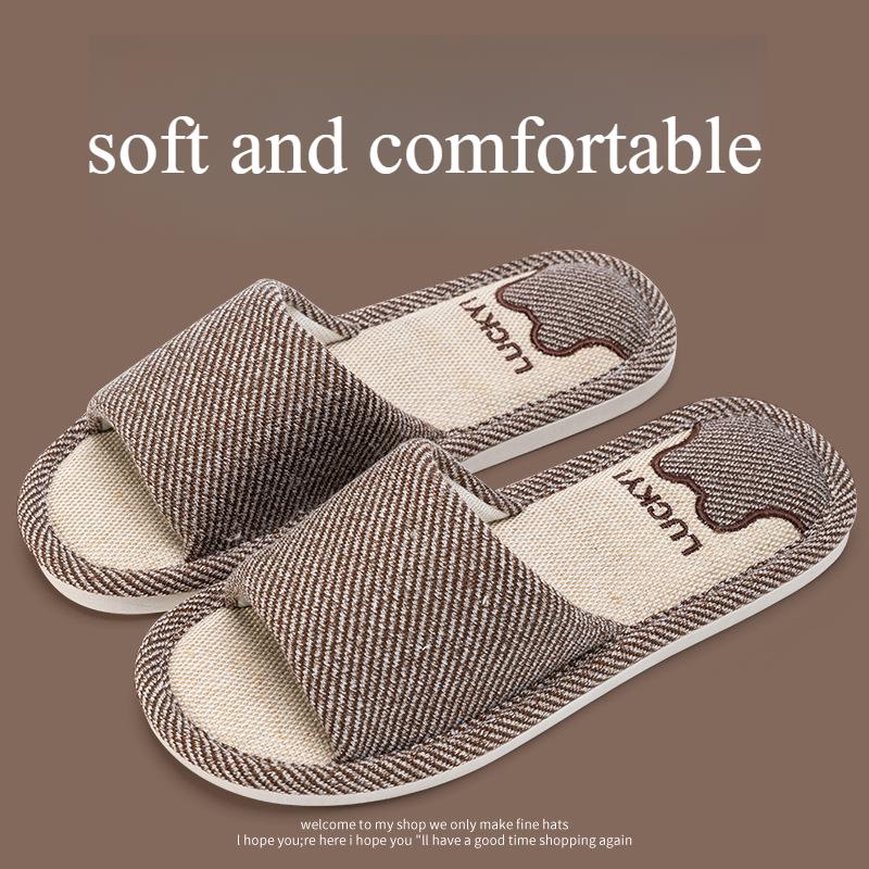 

Сандалии из льна для женщин, нескользящие для ношения на открытом воздухе, бесшумные для летней носки в помещении, тапочки из хлопка и льна для женщин, весенние и осенние стили 44-45 коричневый