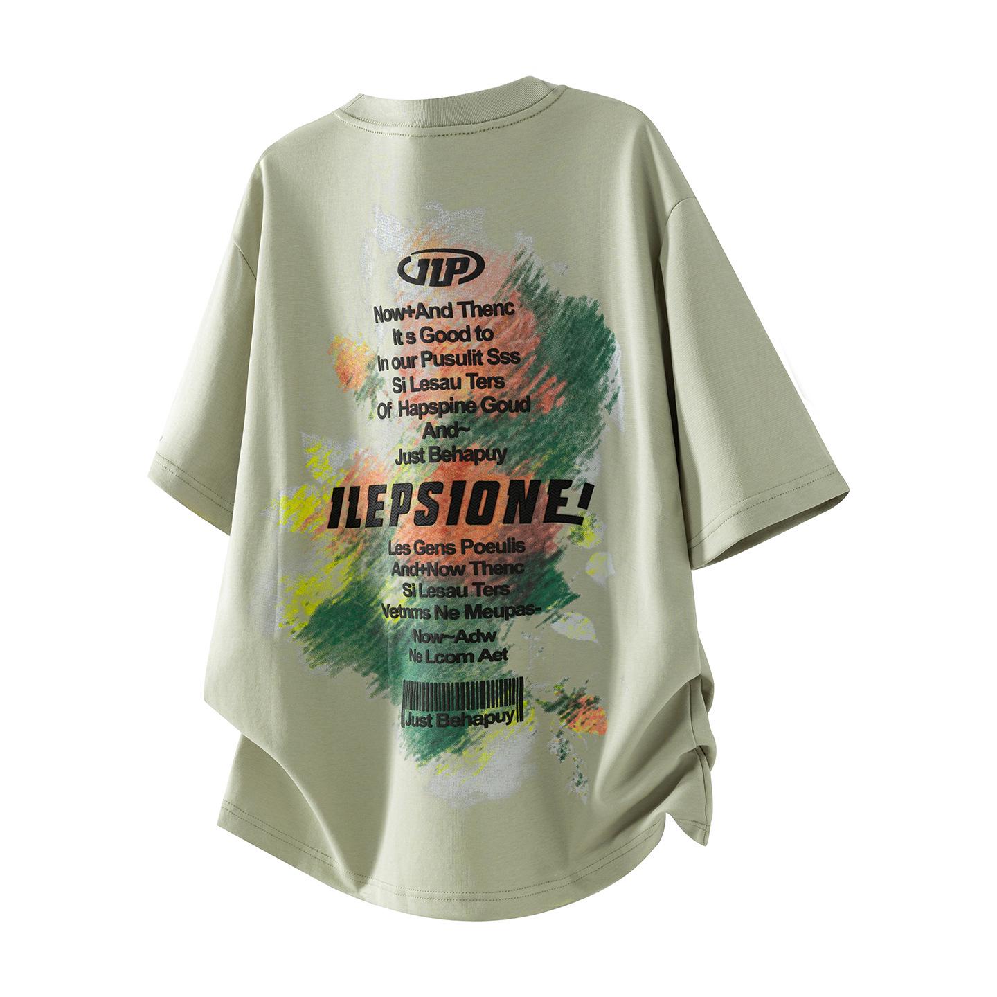 2026 Summer Men s Trendy Loose Fit Heavyweight Short Sleeve Letter Print T-Shirt 3XL зелёный
