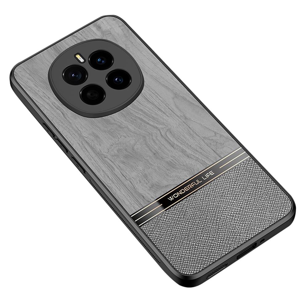 

For Honor Magic7 5G Case Wood Texture Leather Coated TPU Phone Protective Cover Grey