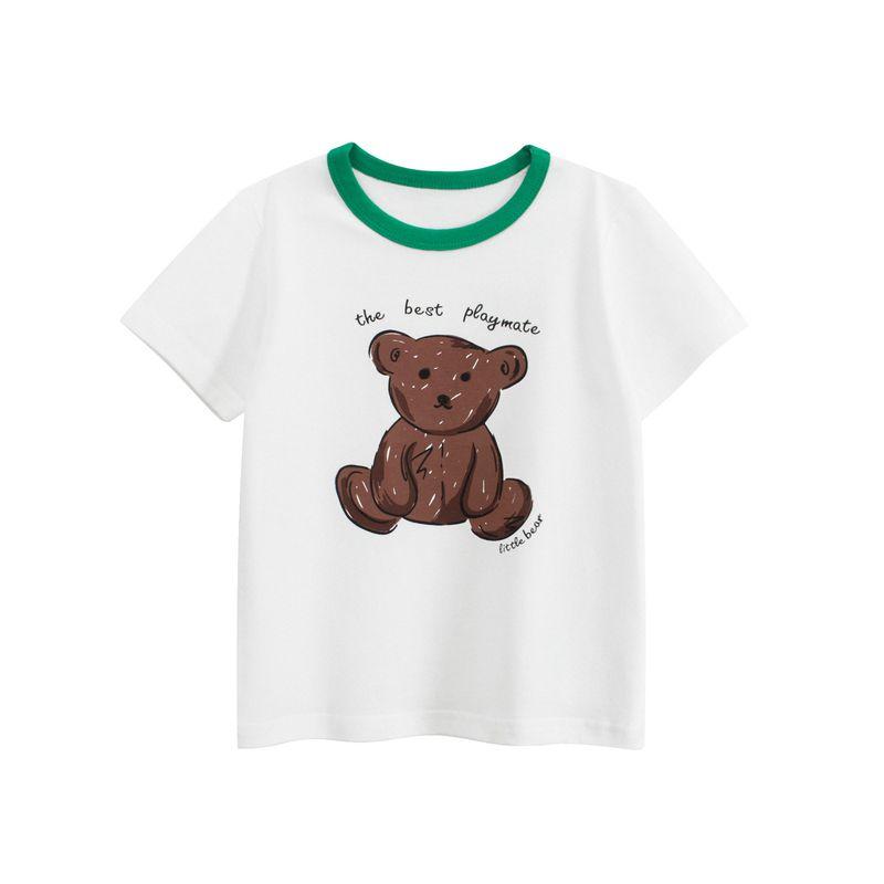 Foreign Trade Summer New Children's Short-Sleeved T-Shirt Korean Style Children's Cartoon Bear Baby Girl Clothes Pure Cotton Print Ins