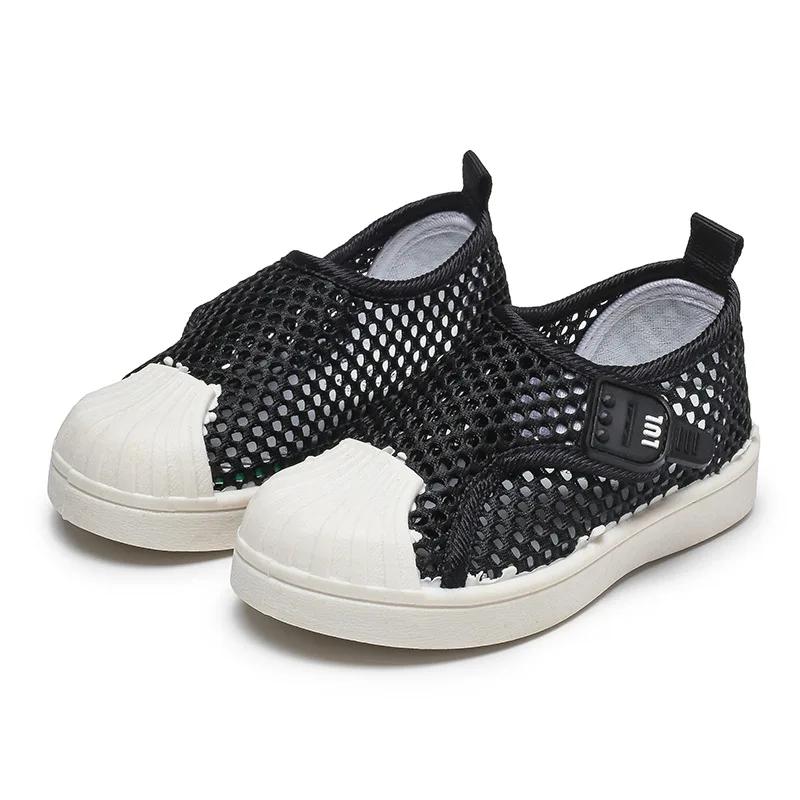 Unisex Kids Flat Shoes for Summer Air Mesh Breathable Net Fabric Sneakers for Boys Girls School Children Casual Shoes Anti-kick