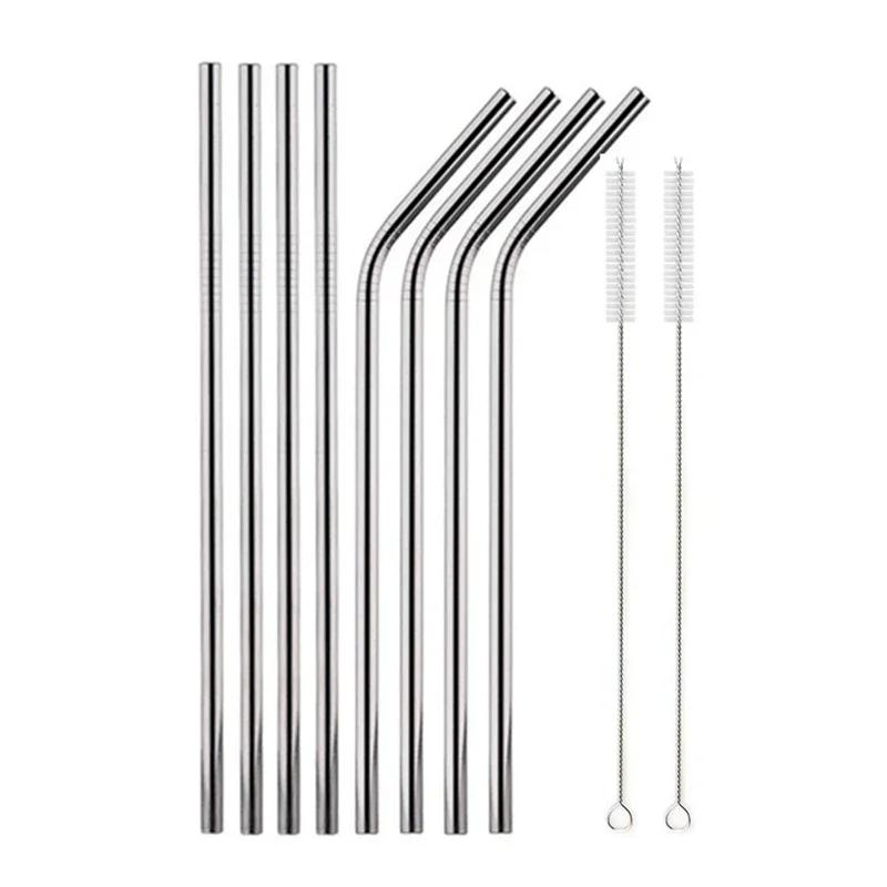 Reusable Metal Drinking Straight Bent Straws Portable Stainless Steel Travel Straw with Cleaning Brush 40oz Watercup Accessories