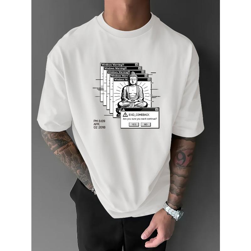 European sizes Play Memes, Fun Cyber Buddha, Malfunction Pop-up Pattern, Letter Printed T-shirt