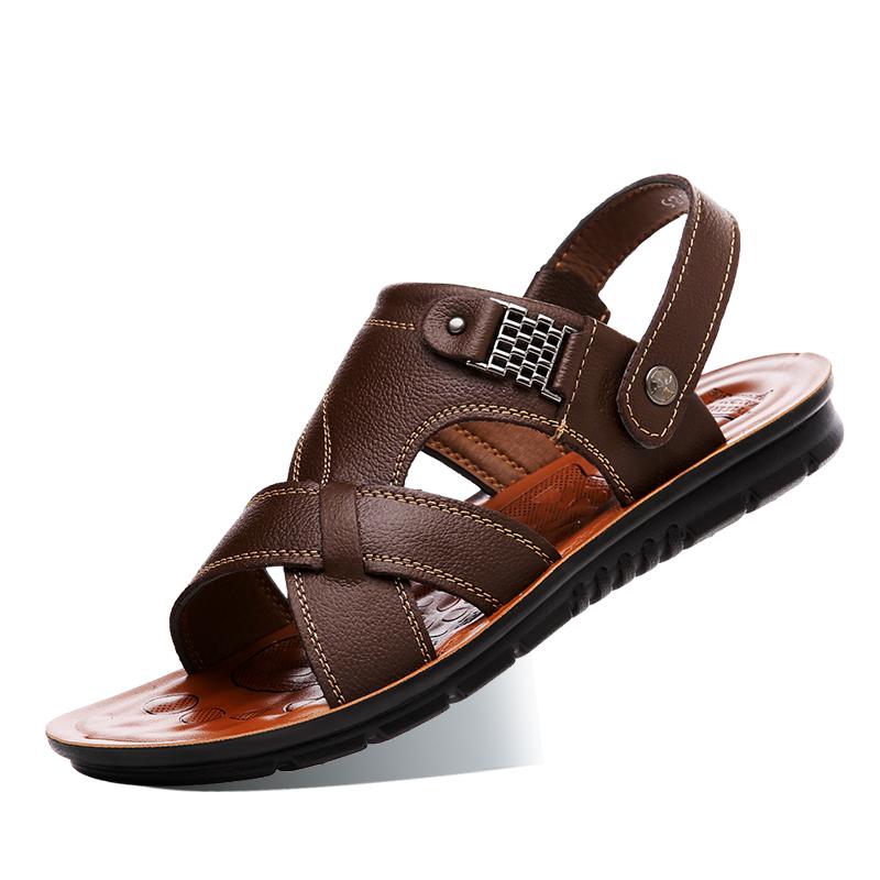 FashionGenuine Leather Sandals Men Soft Comfortable Summer Sandals Open Shoes Non Slip Outdoor Beach Sandal Fashion Men's Sandal 38-47