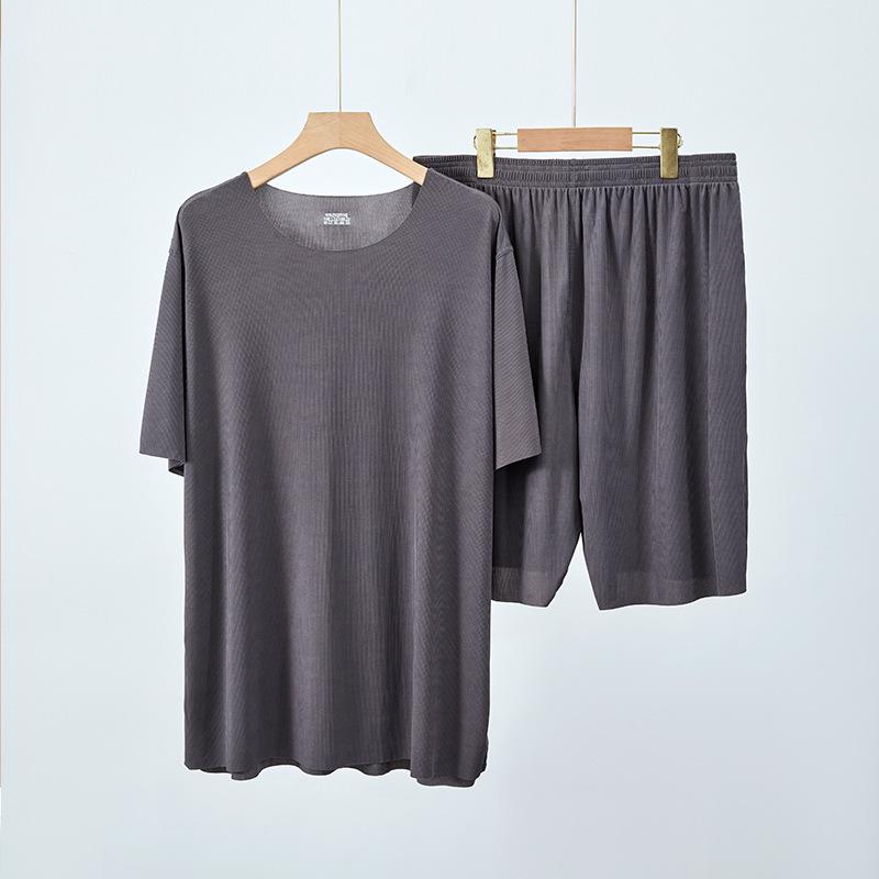 Summer Ice Silk Pajama Set: Men’s Shorts & Women’s Casual Round Neck