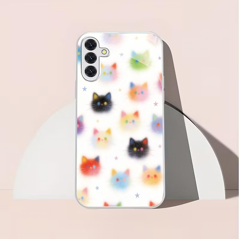 Water droplet cat silver plated glass phone case suitable for Samsung Galaxy S26 S25 S24 S22 S21 S20 FE/Ultra/Plus anti fall