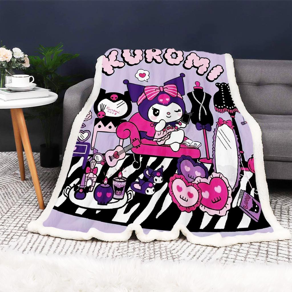 Kuromi Cartoon Blanket Custom Kawaii Fluffy Modern Winter Plush Furry Children Printed Reactive Printing And Throws
