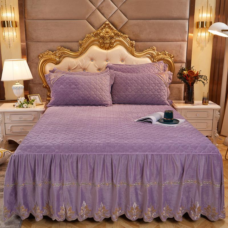 

Luxury Crystal Velvet Quilted Bedspread King Queen Size Soft Coral Fleece Bed Skirt No Pillowcase 1pc Skirt 150x200cm