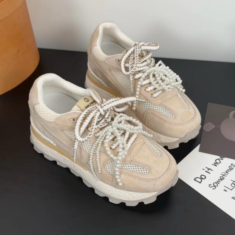 Genuine leather~ inner height increase 8CM Forrest Gump shoes women's 2025 summer new breathable mesh small casual sports women's shoes