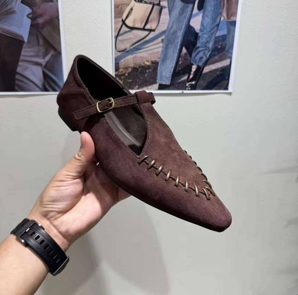 French British Style Women's Shoes Suede Mary Jane Shoes 2025 Autumn and Winter New Soft-soled Shoes Retro Single Shoes Flat Shoes