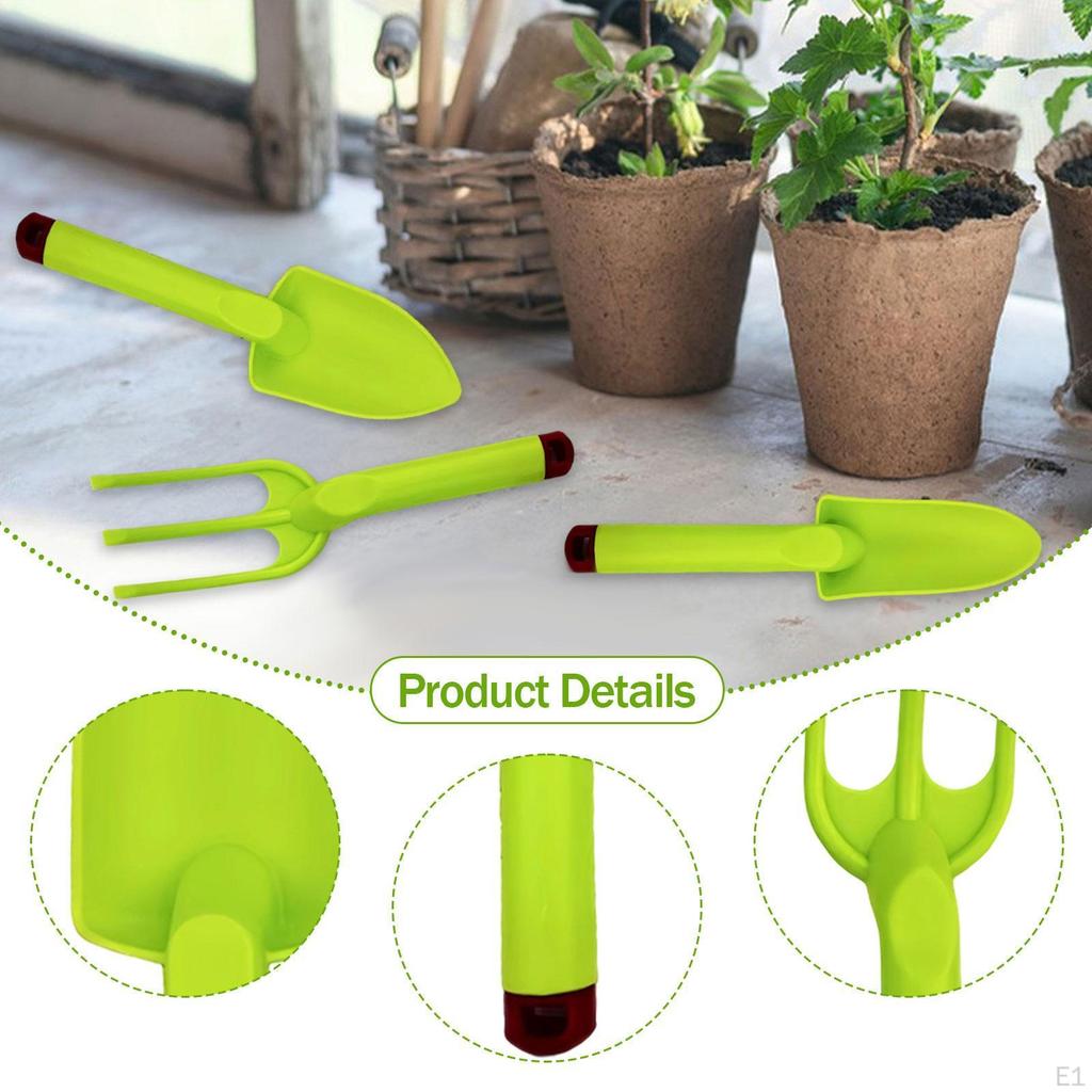 3 Pieces Kids Gardening Tools Includes Shovels Rake for Boys Girls Compact Accessories Lightweight