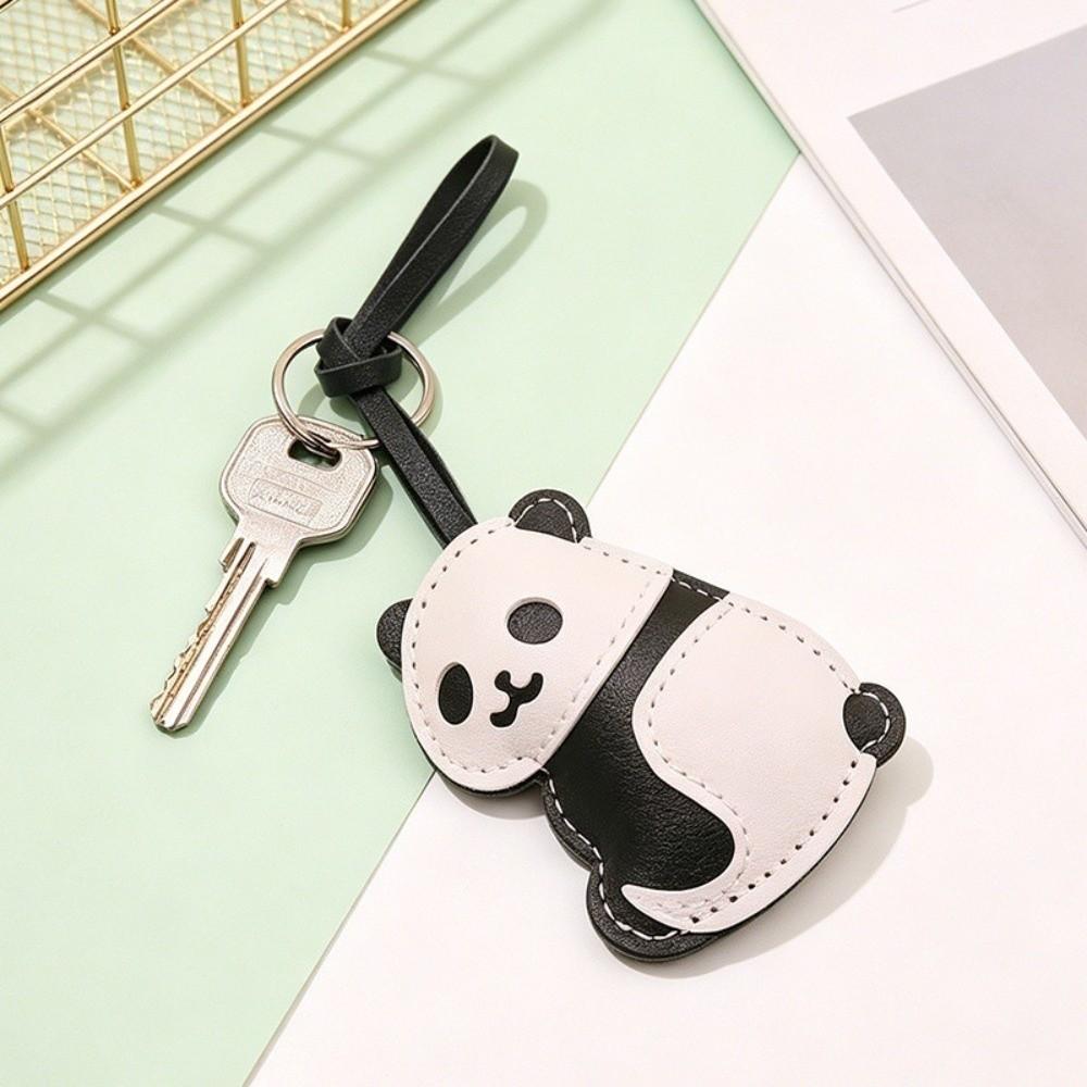 PU Leather Panda Pendant Lanyard Ornaments Bag Hanging Charms Trendy Panda Keychain Men