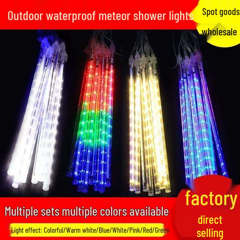 Outdoor Solar Meteor Shower String Lights - Holiday Decoration for Trees & Streets