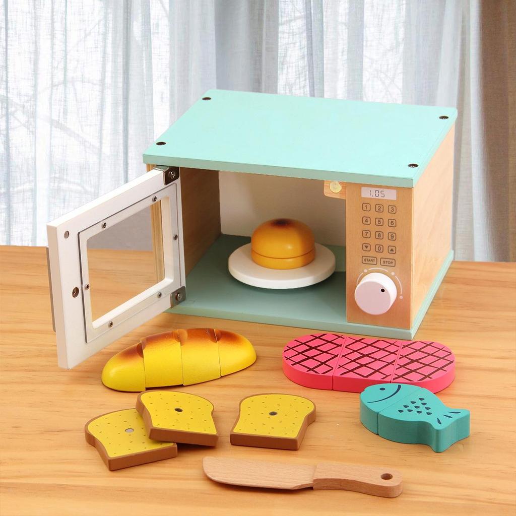 Kids' Wooden Kitchen Pretend Play Set with Oven, Toaster & Waffle Toys