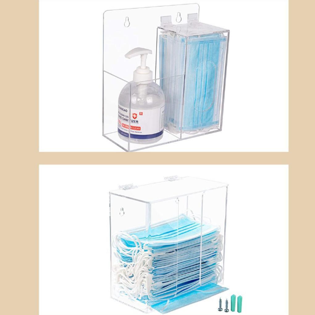 Acrylic Two Compartment Mask Dispenser Box With Hand Stand Transparent Hygiene Station
