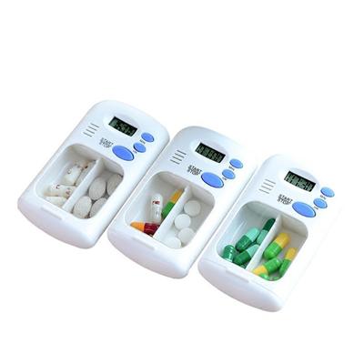Przenośny mini-pill Box Timer z cyfrowym alarmem elektrycznym LCD Medycyna Pill Case 2 siatki Biały kolor
