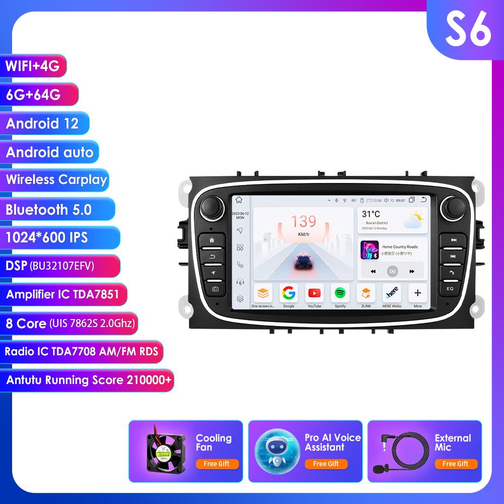 Hizpo For Ford/Focus/S-Max/Mondeo 9/GalaxyC-Max Car Radio Multimedia Video Player Navigation GPS Intelligent  Android 13 NO DVD 2din 2 Din 2.5D USB