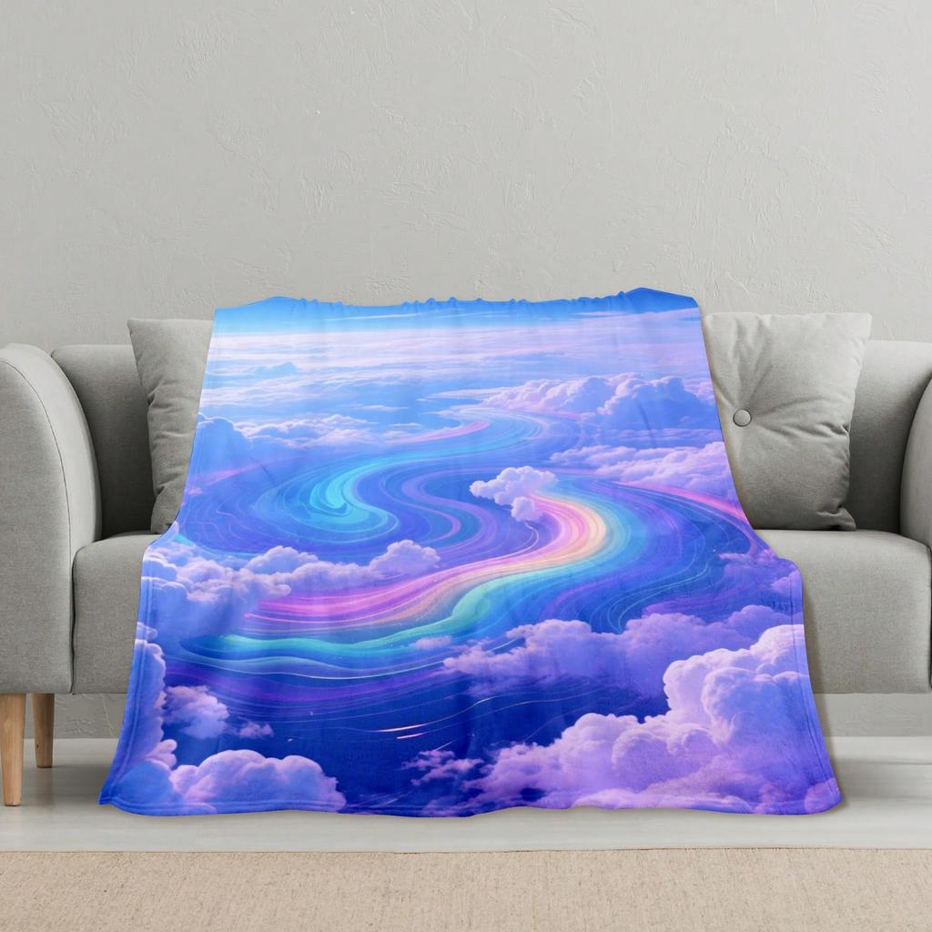 Colorful Cloud Pattern Flannel Printed Blanket Suitable for All Seasons Suitable for Living Room Office Sofa and Travel