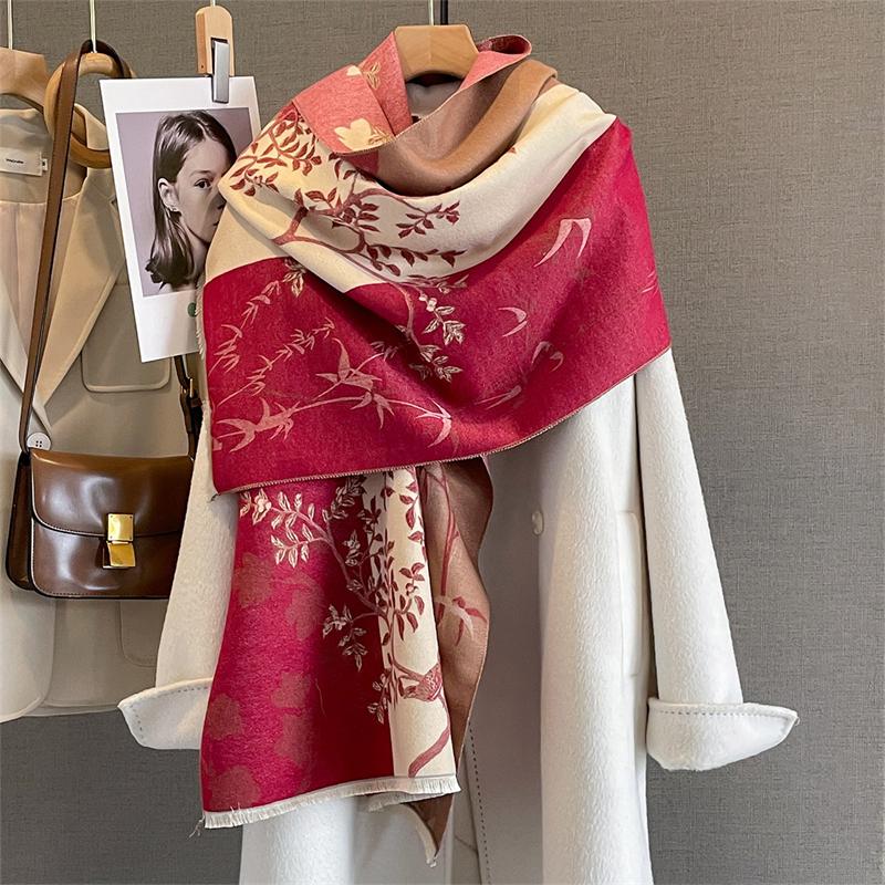 Design Floral bedruckter Kaschmirschal Frauen Winter Pashmina Schals und Tücher Dicke warme Bufanda Stolen Decke Luxus