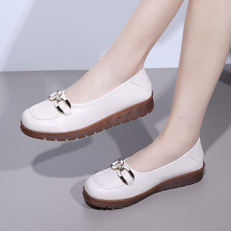 Real soft leather new pedals Doudou beef tendon soft-soled shoes non-slip middle-aged and elderly single shoes flat mother women's shoes casual