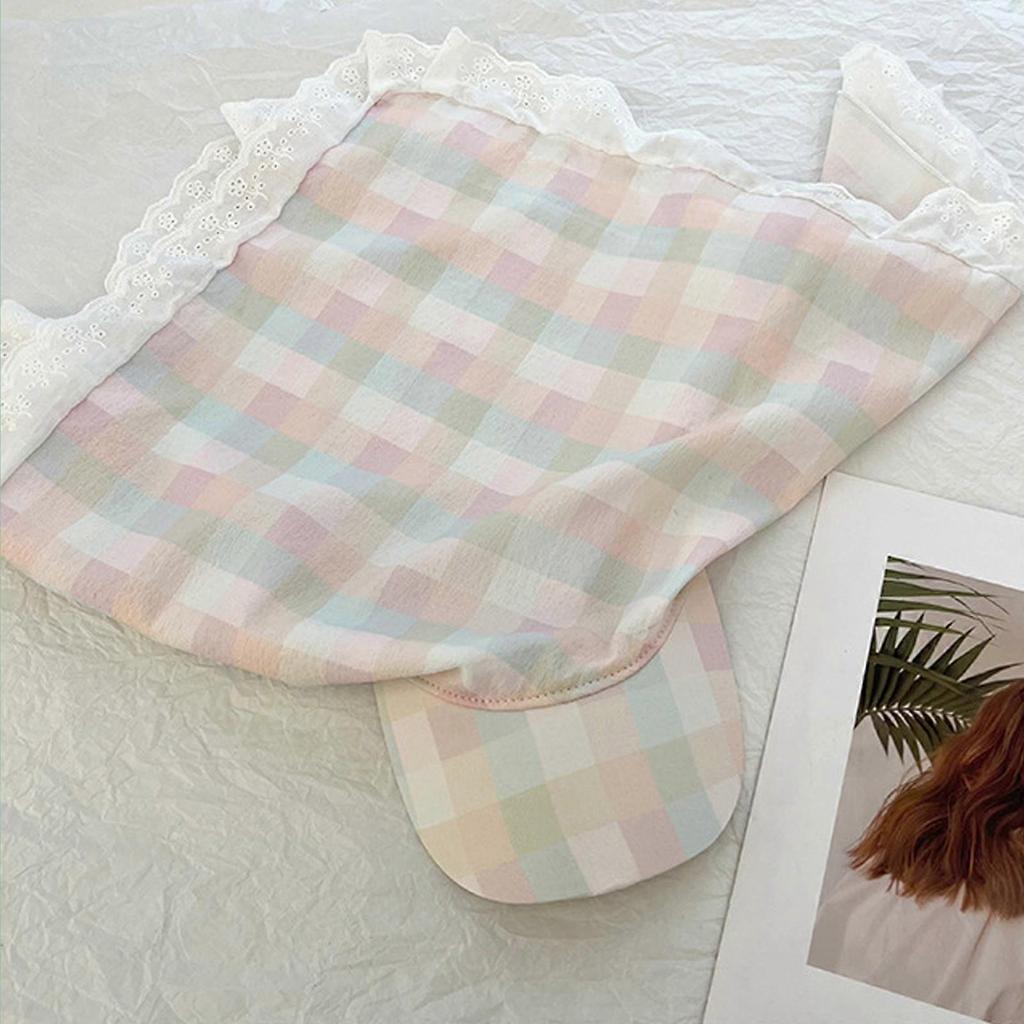 Spring Plaids Headscarf Hat Soft and Breathable Checkered Scarf Hat for Everyday Use and Vacation Outdoor Camping  Pink