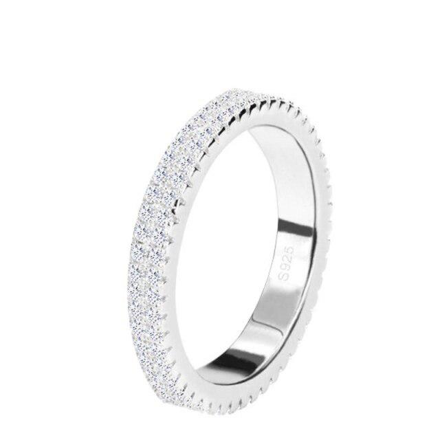 New Trendy Rainbow Simulated Diamond Stackable 925 Sterling Silver Eternity Ring for Women Wedding Finger Band Gift Z30