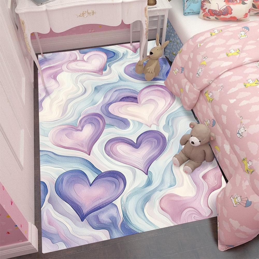 Rainbow Heart Area Rug Non-Slip Soft Carpet for Living Room Bedroom Kids Room Floor Home Decor Rugs Living Room