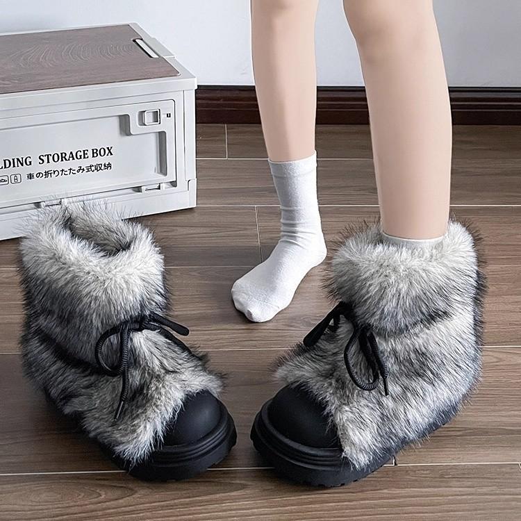 Thick-soled heightened non-slip fluffy snow boots for women's autumn and winter new piled thickened warm short boots