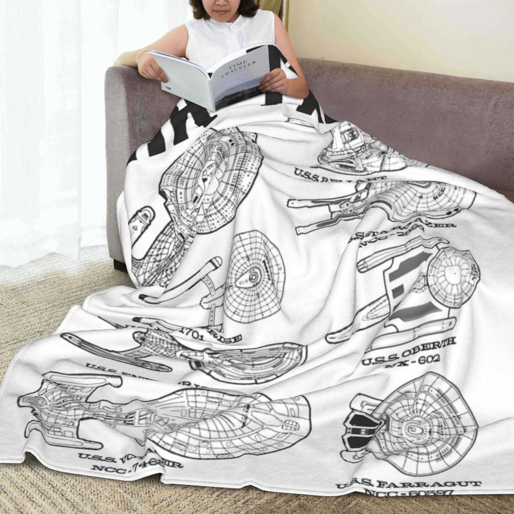 Stars Treks Ships Of The Past Schematics Fleece Throw Blanket Blanket for Home Couch Soft Bedroom Quilt