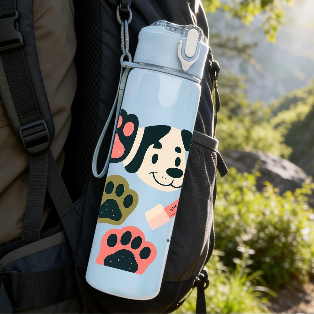 1 PZ Modello Impronta Zampa Cane Multicolore 750ml Colore Plastica Borraccia Sportiva Tappo Flip-Top con Cannuccia Anti-perdita Adatta per Sport Ufficio Uso Domestico