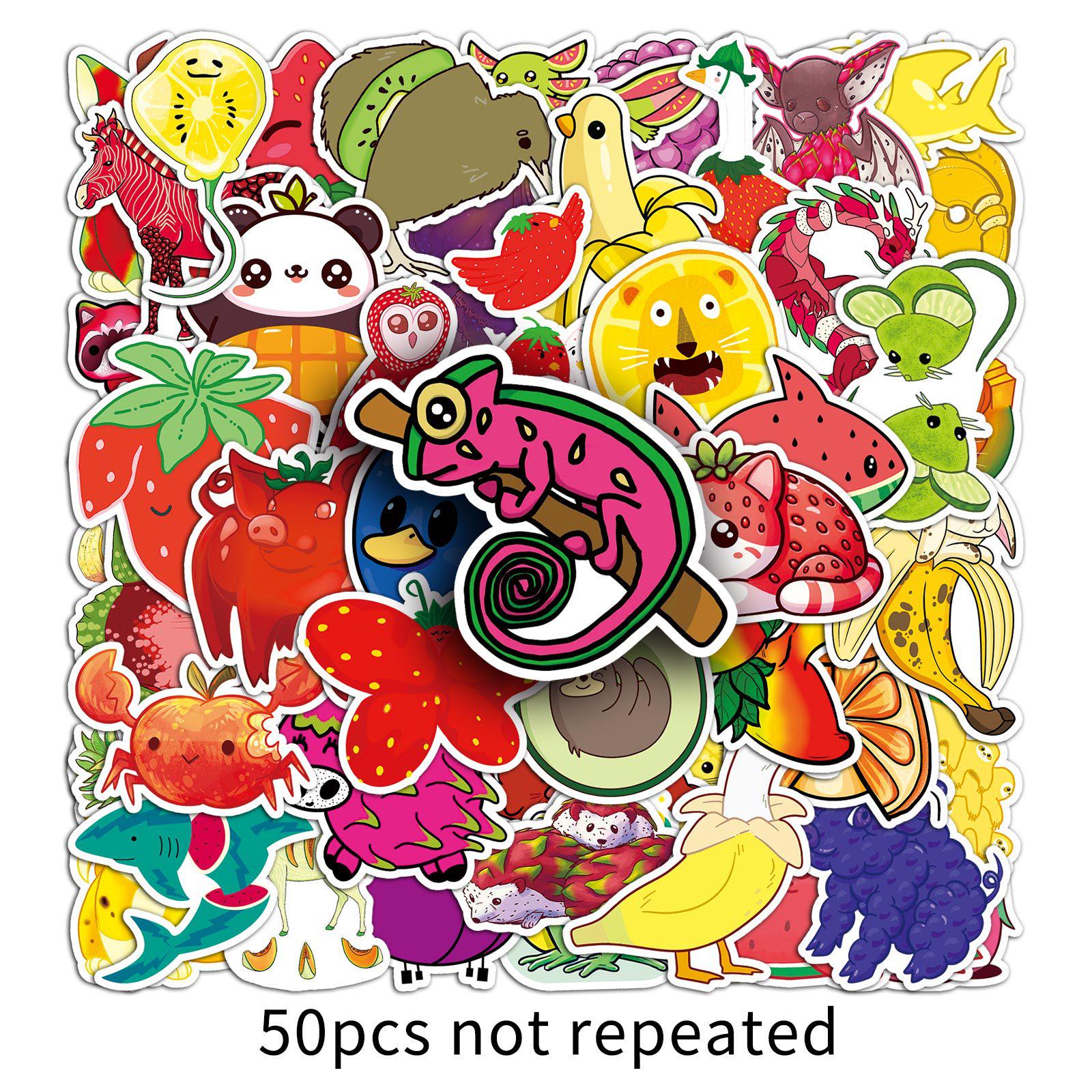 50-Pack Fruit & Animal Cartoon Stickers for Water Bottles, Phone Cases, & Suitcases – Creative & Decorative Graffiti Designs