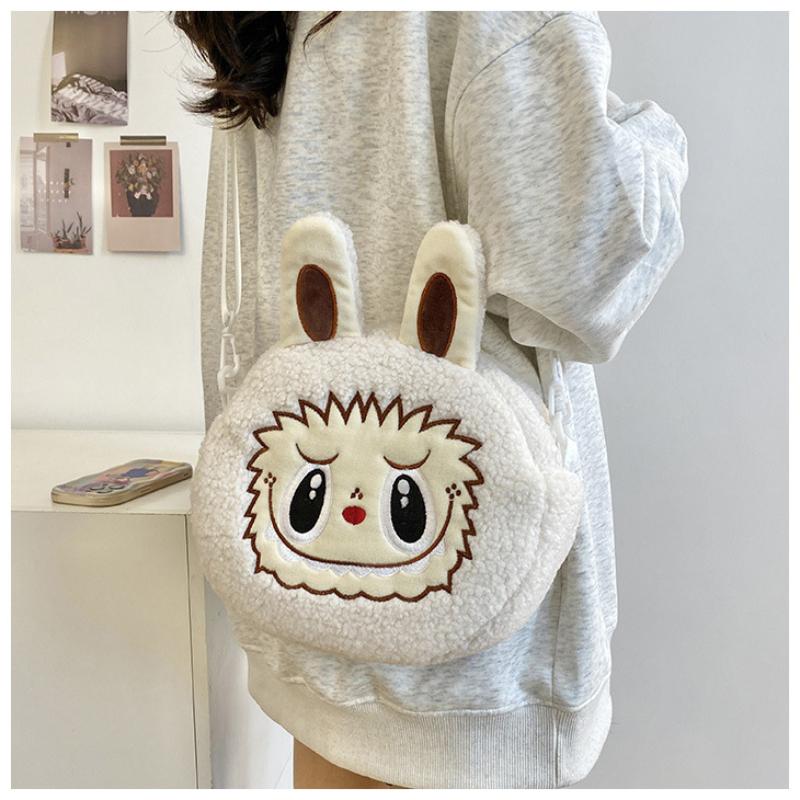 2025 New Popular Bubble Mart Oblique Span Bag Large Capacity Soft Touch Short Plush Children Shoulder Bags Ugly Cute Cartoon Kid Storage Crossbody Bag