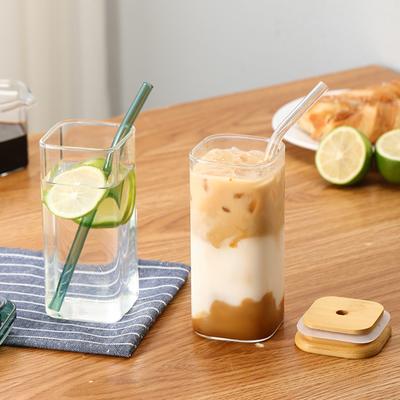 Multifunktionales Glas mit Strohhalm 350 ml Glasgetränkebecher Kaltgetränkebecher Glastextur Geeignet für den täglichen Gebrauch