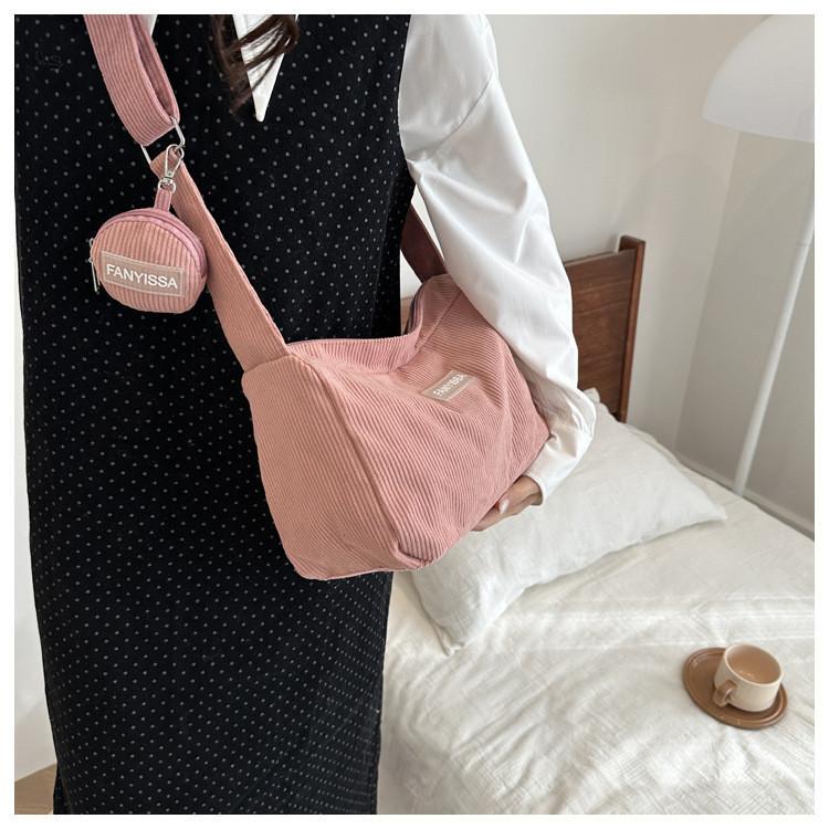 Chic And Minimalist Korean Style Commuter Shoulder Bag In Soft Corduroy For 2024