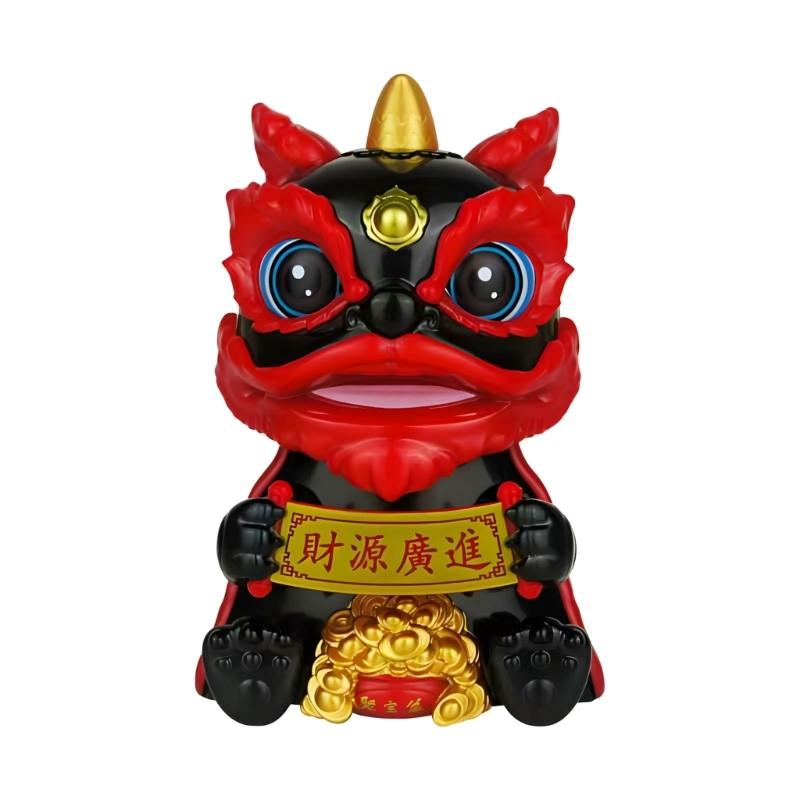 Lucky Lions Dance Solar Car Decoration Traditional Festival Dashboards Ornament Easy Installation For Home And Vehicle