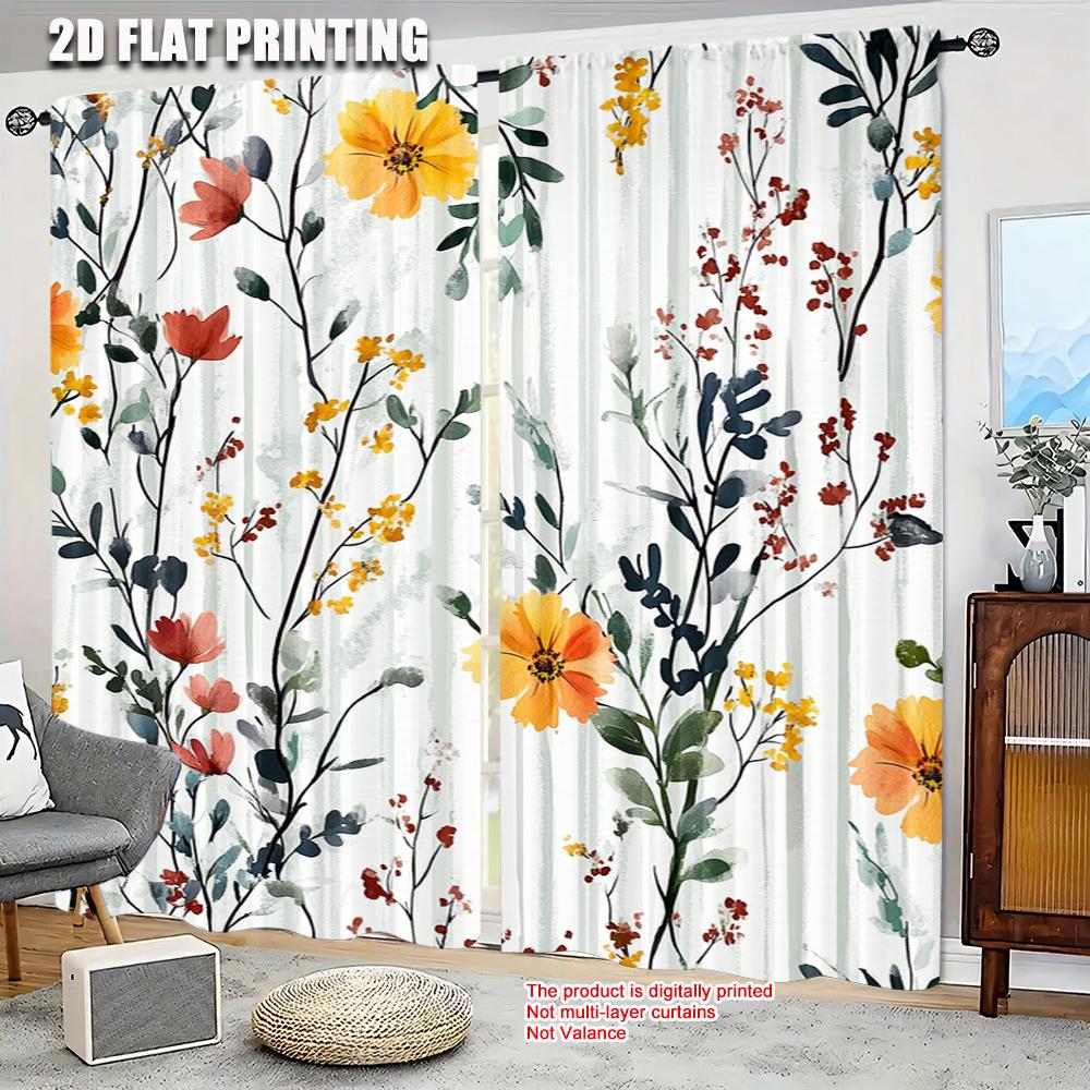 2 Stück, Vorhänge Botanische Pflanzen Wildblumen Strapazierfähiger 100% Polyesterstoff, Ohne Strom Festliche Hintergründe für Büro
