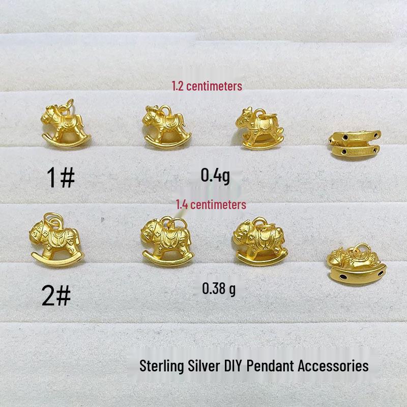 Sterling Silver Plated Gold Macaron Rocking Horse Charm Pendant for DIY Jewelry