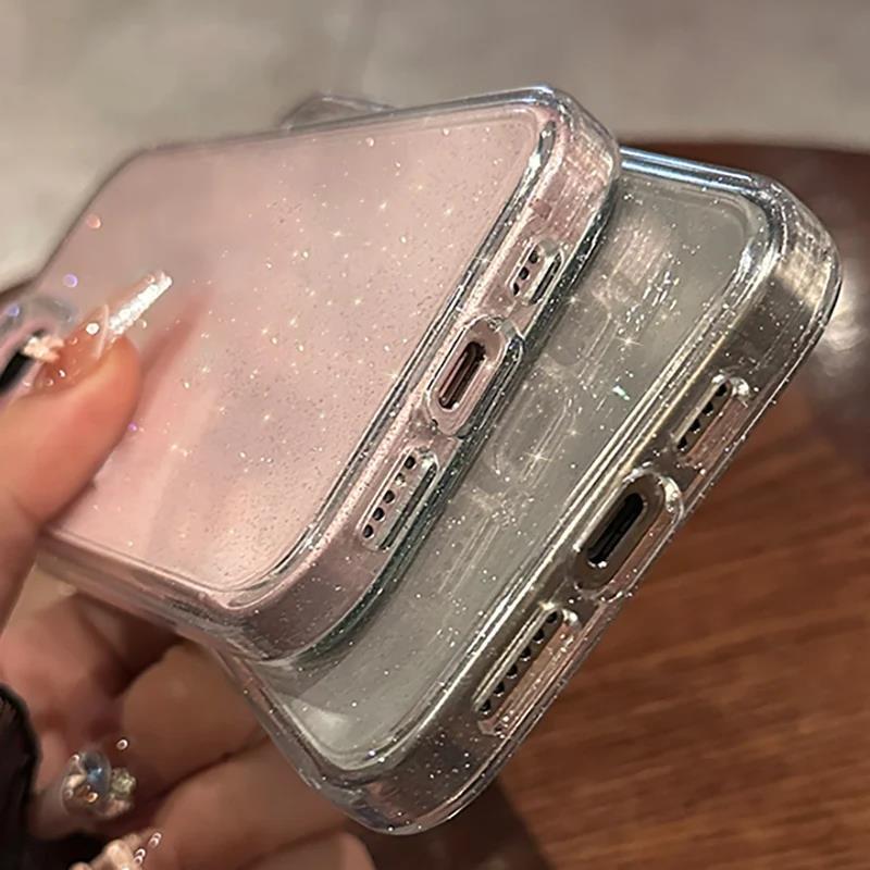 Fashion Pink Glitter Clear Silicone Phone Case For iPhone 15 14 13 12 11 Pro Max Plus X XS Max XR Soft Antiskid Protect Cover
