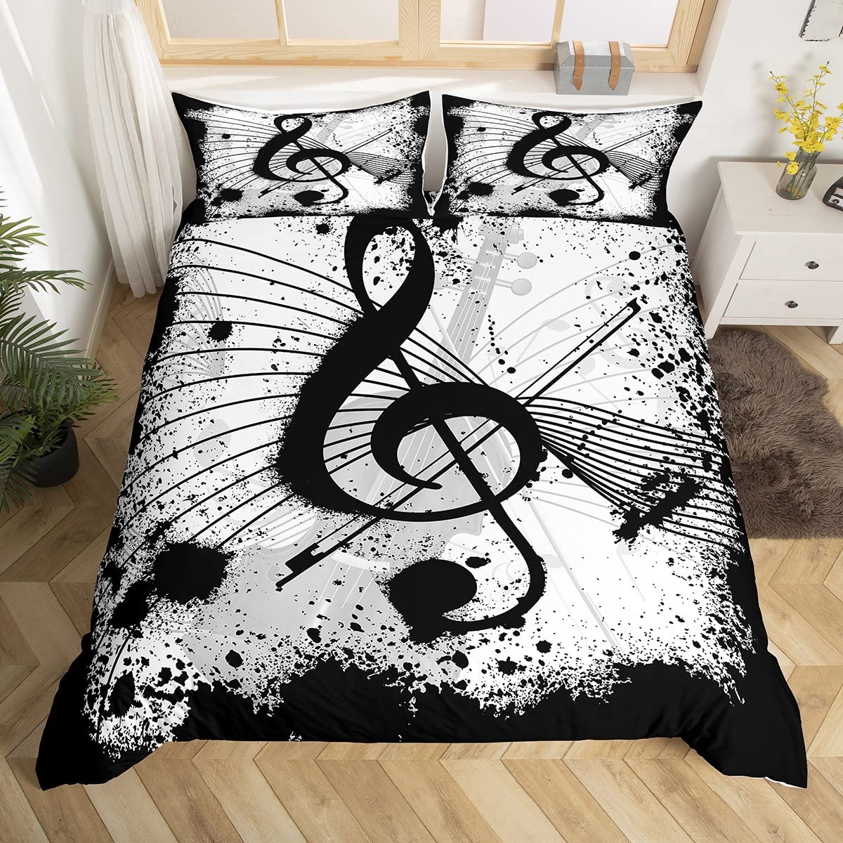 

Black White Music Guitar Instrument Piano 3D Print Bedding Set Cozy Duvet Cover King Queen Twin Size Birthday Gift Bedroom Decor EU Single 135x200cm