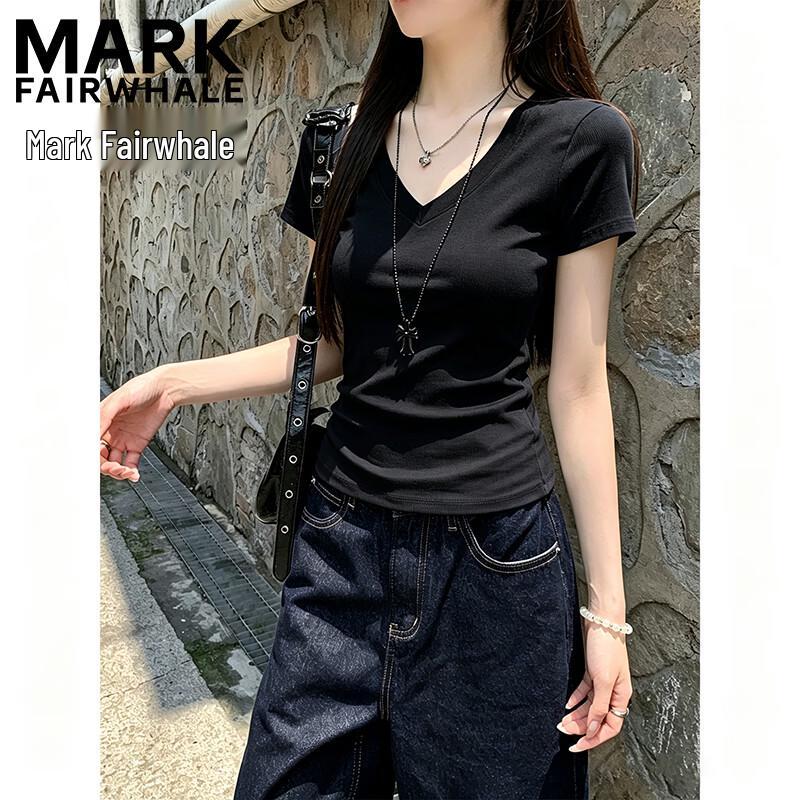 MARK FAIRWHALE Women's V-Neck Slim Fit T-Shirt