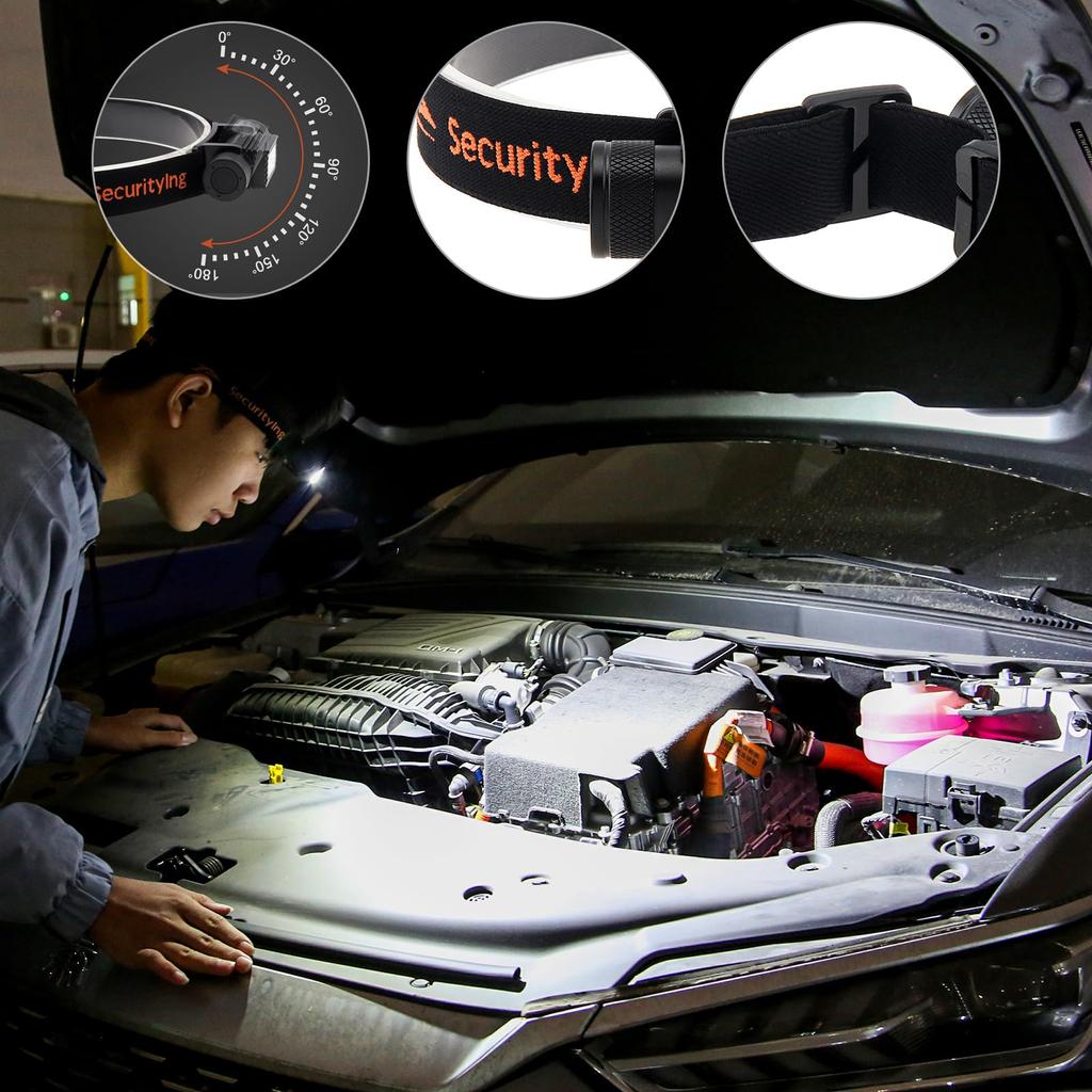 SecurityIng Süper 2420 IPX6 Almanya'da Üretilmiştir OSLP8 LED Rahat 180 Derece 9 Kademeli Kısma İçin ve Kask Uyumlu Kafa Lambası Değil, Şarj Edilebilir, Parlak,