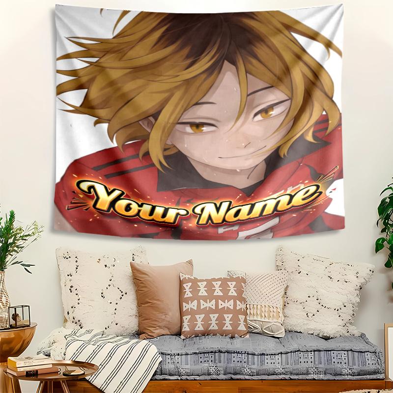Kenma Kozume Tapestry with Custom Name Wall Hanging Room Background Cloth Home Decor Beach Mat Yoga Mat Sofa Bed Sheet