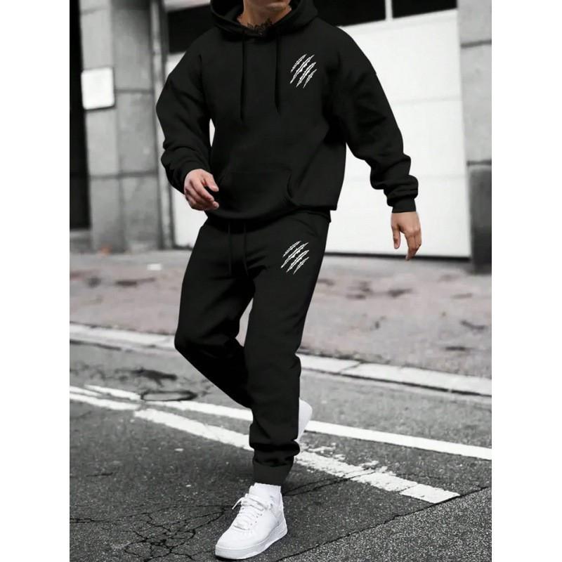 Completo Tuta con Cappuccio da Uomo con Stampa Zampa di Animale Abbigliamento Sportivo Casual