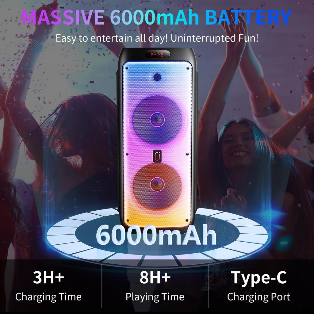 T38 Large Bluetooth Speaker, Wireless Speaker with Wheels and Push Rod, Karaoke Machine with Two Microphones With Tws