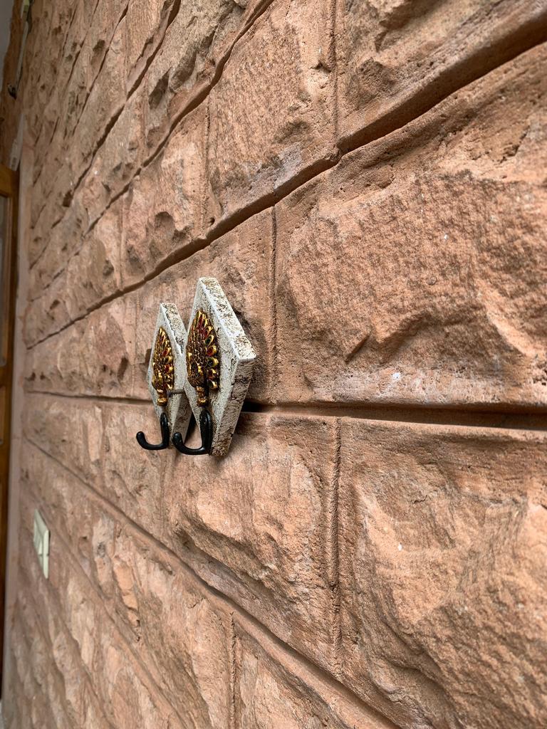 Hand Painted Wooden Peacock Wall Hooks: Black & White Decor