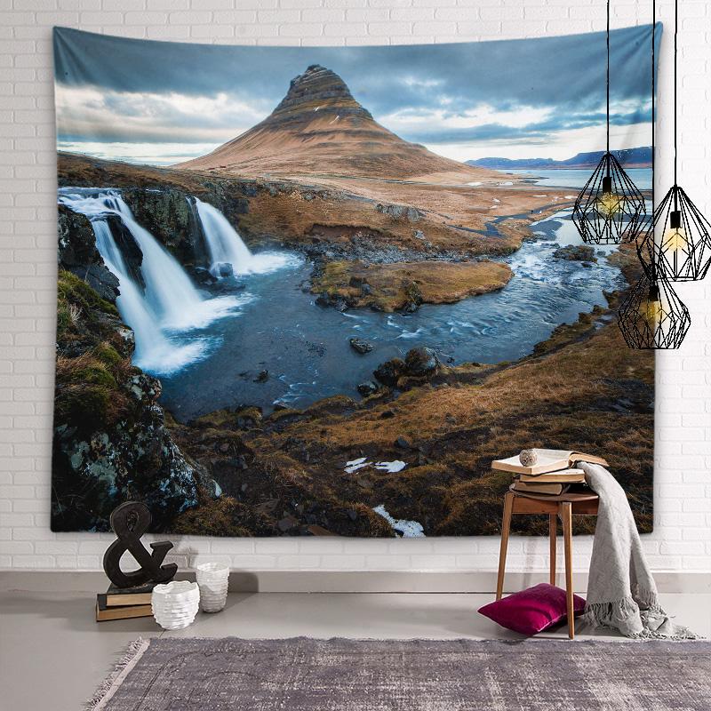 Mountain and Flowing Water Artistic Conception Tapestry Waterfall Wall Art Tapestry Room Personality Decoration Home Decoration