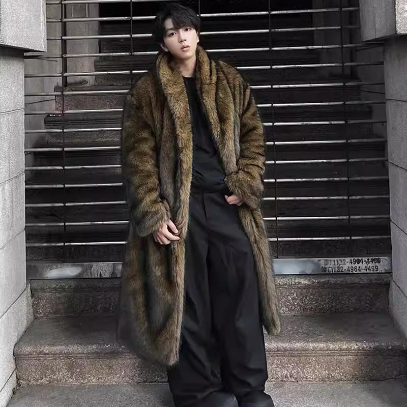 Men's Fur Coat, Wolf Fur, Fox Fur, Lapel Long Overcoat, Winter Windproof and Warm Windbreaker, Large Size