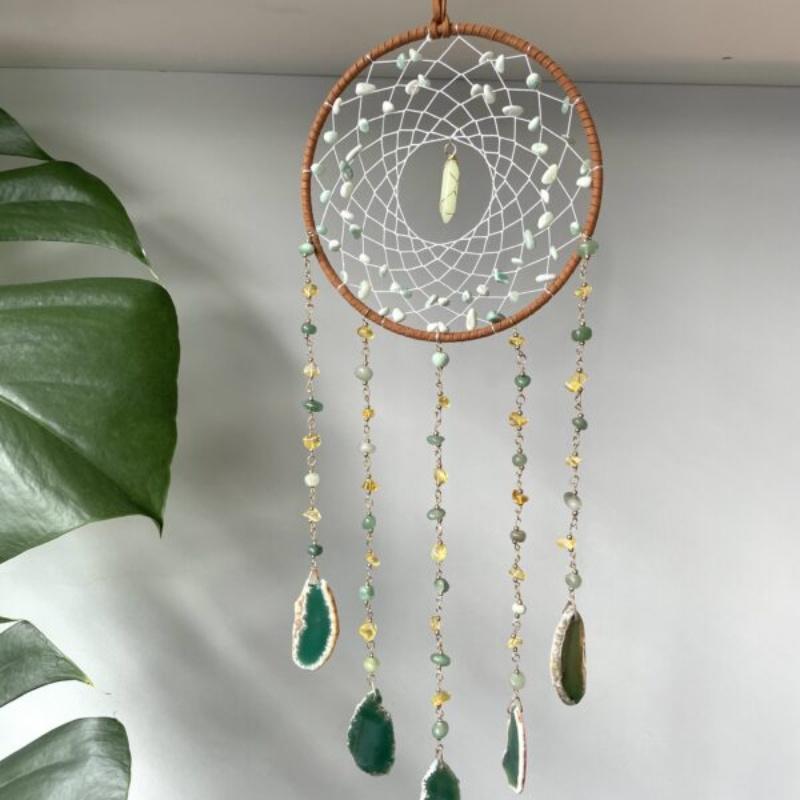 [Natural Gemstone Dream Catcher] Natural Green Gemstone 1pc Dream Catcher - Wind Chimes, Sun Catchers, Home Decor violetto