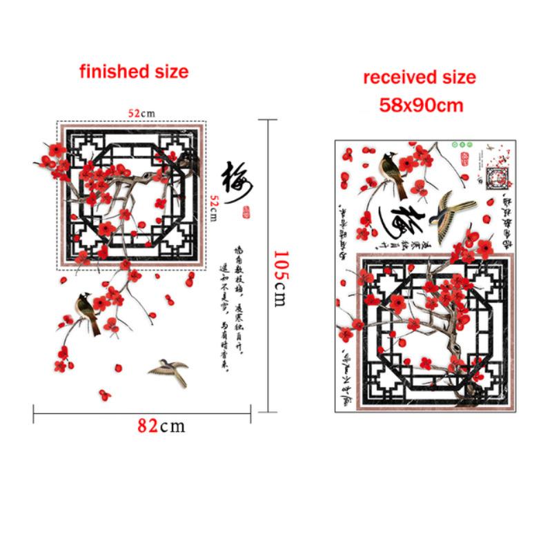 Ancient Chinese Hanfu Beauty Poem Window Wall Stickers Peach Plum Blossom Pear Flowers Home Decor Murals